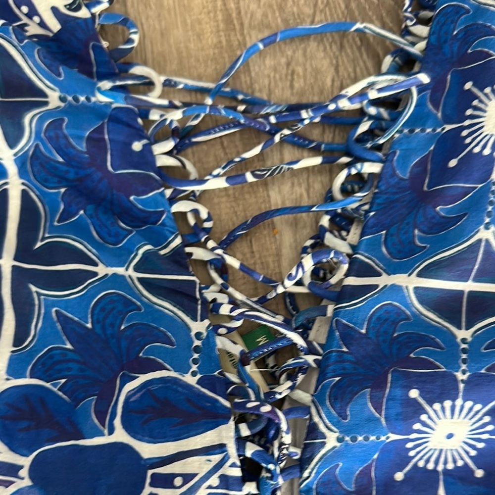 FARM Rio Blue and White Floral Lace-Up Mini Dress - Picture 3 of 6